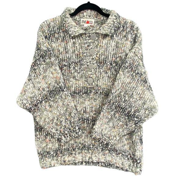 VTG Y2K Sweater 22 Acrylic Gray Chunky Marled Knit Boho Hipster Grannycore 90s - Picture 4 of 12